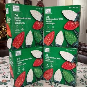 Home Accents "Set of 4" 24 Red/Green/Warm White Faceted C9 LED Christmas Lights
